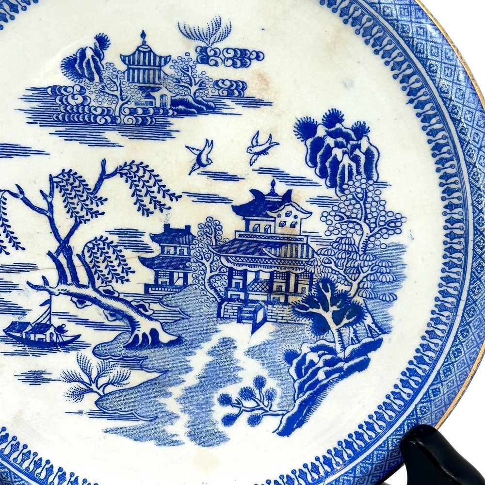 Antique C.T.M. Ford Pottery Blue Willow Transferware Plate Trivet 7" Chinoiserie - Picture 2 of 7